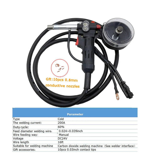 Aluminum Spool Gun for Spoolmate 3035 210 Series, 16ft Cable, DC24V MIG Welding Tool Accessory with conductive nozzles.
