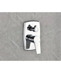 Wall Mounted Waterfall Rain Shower System with 3 Body Sprays & Handheld chrome faucet control on gray wall