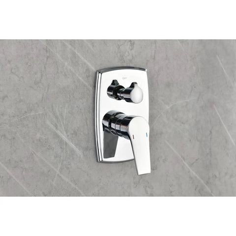 Wall Mounted Waterfall Rain Shower System with 3 Body Sprays & Handheld chrome faucet control on gray wall