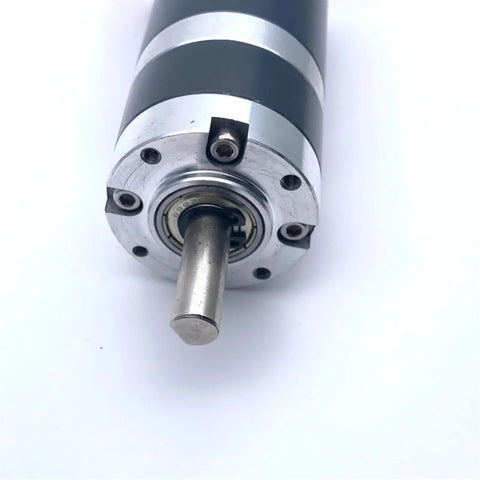 Close-up of Beefy Torque 38mm Planetary Brushed DC Gear Motor with 8mm shaft, 12V/24V geared motor for robotics and automation.