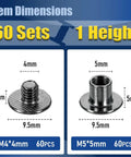 Hella Durable Chicago Screws For Leatherworking M5 X 5Mm Gunmetal Black Hardware showing dimensions of 60 sets of fasteners.