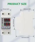 Heavy Duty Adjustable Digital Voltage Protector For AC 120v Single Phase Circuits With Over Under Relay 63a Knockout Current Shield and Dual Led Monitor Quick Snap Din Rail Mount product dimensions 85mm x 49.5mm x 37mm