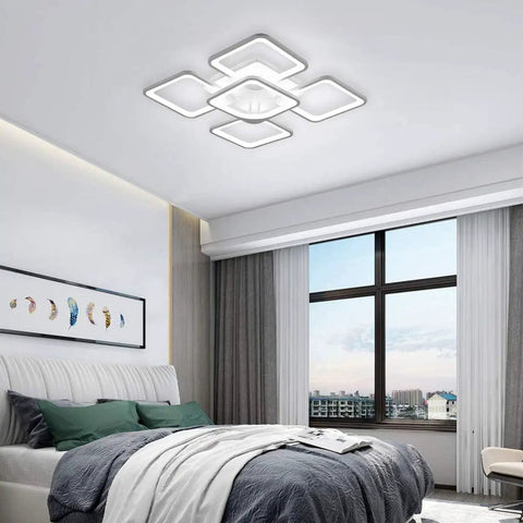 Sleek Two Layer Square LED Ceiling Light Flush Mount White Modern Minimalist Chandelier For Living Room And Bedroom 75W Cool White 5000K With Five Square Shades For Bright Even Illumination