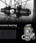 Gravel Carbon Wheelset With Ceramic Bearings And Disc Brakes hub close-up, showcasing ceramic bearings and center lock XDR hub