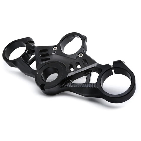 Premium CNC Aluminum Top Triple Tree Clamp for 2020-2024 ZX-25R and ZX-4R Motorcycles, black anodized finish, close-up view