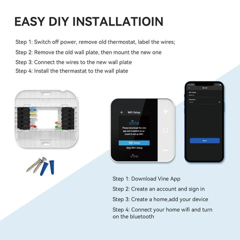 Easy DIY installation steps for Smart WiFi Thermostat With 7 Day And 8 Period Programmable Schedule For Home Comfort, TJ-550, White