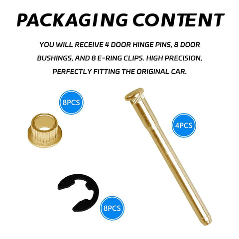 4 Piece Door Hinge Pins And Bushings Kit For Ford F100 F150 F250 F350 And Bronco 1980 1985 And 1996 Models, packaging content