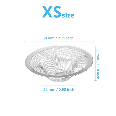 Stainless Steel Sink Strainer Basket 2.25 Inch Drain Hair Catcher 4 Pack for Kitchen and Bathroom Lavatory, XS size dimensions