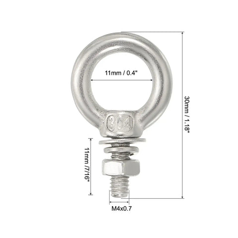 Heavy Duty Stainless Steel Eye Bolts With Nuts Washers For Lifting Hanging Top Shelf Threading Kit Includes 10 Pieces, 11mm ring.
