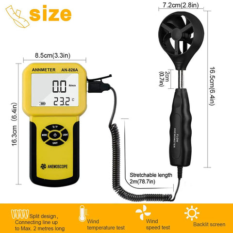 Beast HVAC Anemometer Handheld Wind Speed Meter For Airflow And Temperature 0.001 To 100 Mph With Five Percent Accuracy And 1.8 F Temperature Precision Includes Meters Per Second Feet Per Minute Knots Kilometers Per Hour And Miles Per Hour, split probe