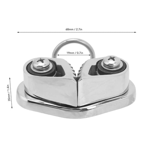 Front view of 316 Stainless Steel Cam Cleat with Ring Fairlead for 3 to 12mm Rope, designed for sailing and kayaking.