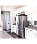 Modern kitchen with 30 Piece 3 Inch Black Cabinet Pulls Square Stainless Steel Handles With Screws For Kitchen Cabinets, Bathroom Vanities, And Drawers, Easy Install, Flat Black Finish PHJ22BK76 on white cabinets