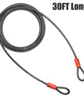 Heavy Duty 30Ft Security Cable With Loops 10mm Braided Steel Cut Resistant And Weatherproof Ideal For Padlocks and Gates