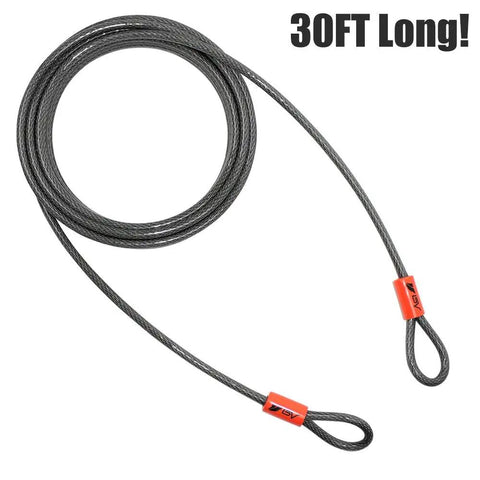 Heavy Duty 30Ft Security Cable With Loops 10mm Braided Steel Cut Resistant And Weatherproof Ideal For Padlocks and Gates