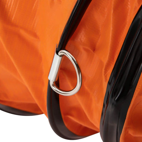 Close-up of Heavy-Duty Portable Air Blower With Hose For Fast Ventilation And Extraction's duct clamp and orange material