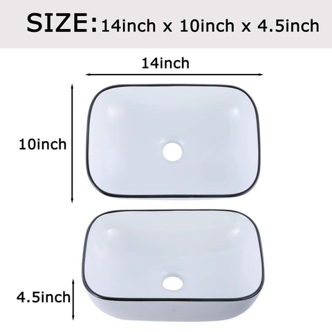 White Ceramic Oval Vessel Sink 23 By 16 Inch Modern Above Counter Bathroom Lavatory Vanity Basin With Premium Glaze Scratch Resistant Surface Sleek Durable Ceramic Build European Inspired Contemporary Style Easy Install And Easy Clean dimensions image
