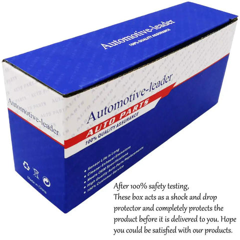 Blue and white Automotive-leader auto parts protective shipping box, top view