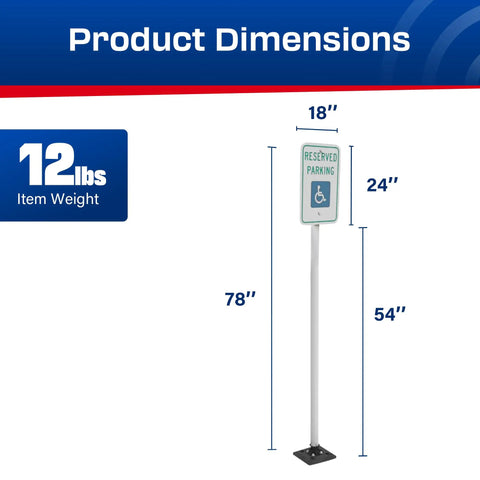 Flexible Handicap Parking Sign Post With Quick Bounce Back Spring System For Reserved Accessible Spots Super Slick Aluminum Build, 78 inches tall.