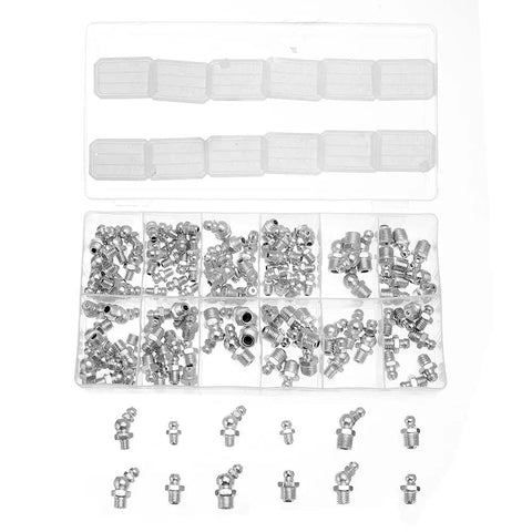 130 Piece Grease Nipple Assortment Kit With Galvanized Metal Hydraulic Fittings In Metric And Imperial Sizes M6 M8 M10 in case