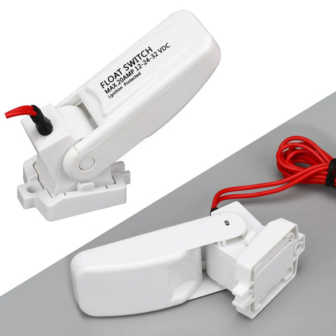 Automatic Bilge Pump Float Switch 2 Pack For Boats And Marine Applications 12V 24V 32V with red wiring and white casing