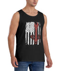 Hella Comfy Mens Tank Top With Dope American Flag Print And Super Breathable Sleeveless Tee For Kickass Gym Sessions, black with wrench graphic.