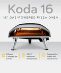 Koda 16 Inch Propane Gas Pizza Oven With 28 MBAR Regulator And Hose Outdoor Portable Oven That Hits 950 Degrees Fahrenheit In About 20 Minutes And Delivers Beast Stone Baked Pizza In Just 60 Seconds Foundry Black, front view.