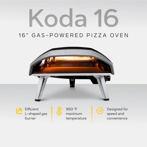 Koda 16 Inch Propane Gas Pizza Oven With 28 MBAR Regulator And Hose Outdoor Portable Oven That Hits 950 Degrees Fahrenheit In About 20 Minutes And Delivers Beast Stone Baked Pizza In Just 60 Seconds Foundry Black, front view.