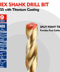 WORKPRO 9-piece HSS drill bit set with titanium coating and split-point tip, front view