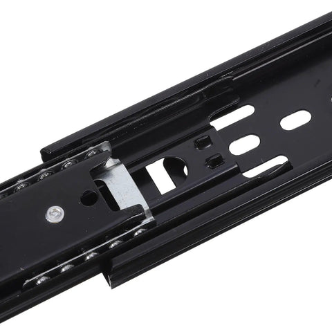2 Pack Mini Full Extension 3 Section Ball Bearing Drawer Slides For Smooth Quiet Glide In Cabinets Dressers And Shelves Durable Metal Rails With Protective Coating Built For Daily Use, black metal slide close-up