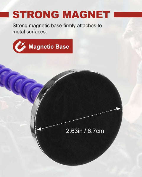 Magnetic Base Inspection Mirror With Adjustable Arm for Mechanics and Technicians, showcasing strong 2.63in diameter magnetic base.