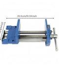 Predolo 9 Inch Cast Iron Carpentry Bench Clamp Vise Mountable Workholding Tool with smooth tightening handle, showing blue body and threaded screw.