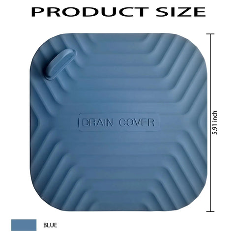 Two Pack Blue Shower Drain Cover With Tub Stopper Crafted From Bpa Free Silicone shown from above, measures 5.91 inches, flexible design.
