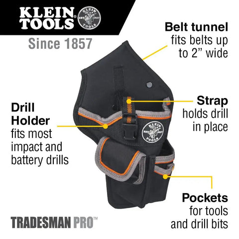Tradesman Pro Drill Pouch With Pockets For Tools And Bits, Heavy Duty 1680D Ballistic Weave, Drill Holster for Impact Drills