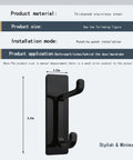 Heavy Duty Self Adhesive Hooks Matte Black Pack Of 3 Rust Proof Stainless Steel No Drill Wall Mount displayed with size and material details.