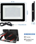 2 Pack 100W UV Flood Lights Blacklight For Outdoor Use IP66 Waterproof dimensions with UL plug and 3.3 foot cable view