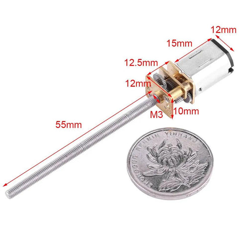 Reversible Gear Motor With Screw Actuator, 6V 200RPM, M3x55mm Threaded Output Shaft For DIY Projects, Full Metal Gearbox, Low Noise, Durable Maker Tool For Small Actuations with size marks