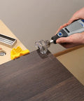 Quick Swap Mini Saw Rotary Tool Accessory For Boss Grade Perpendicular Cuts Up To Quarter Inch in use cutting laminate wood.