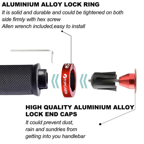 Double Locking Bicycle Grips For Mountain And BMX Dope Rubber Comfort Handlebar Grips disassembled with aluminum lock plug, wrench included