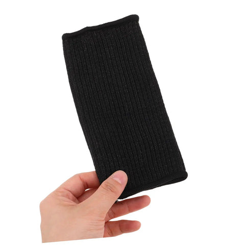 Tough As Nails Anti Cut Protective Arm Sleeves Garden Welding And Mechanics Heavy Duty Daily Grind Armor Elastic Fit Durable Work Guards Two Pack shown in hand.