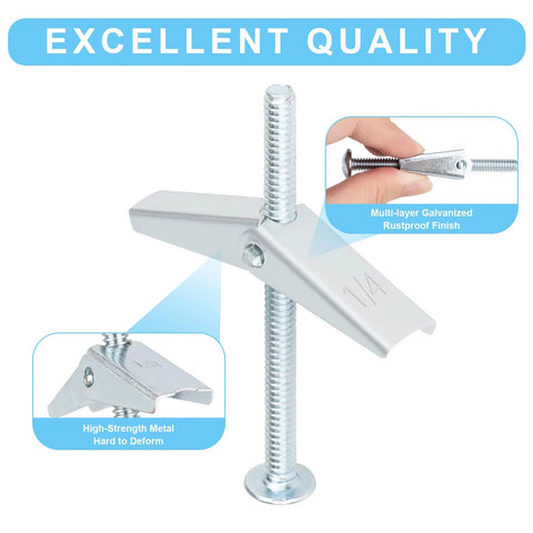 Hollow Wall Anchors Set 26 Pieces Three Sizes For Drywall Includes Twelve One Eighth Inch Eight Three Sixteenth Inch And Six One Quarter Inch Heavy Duty Butterfly Anchors With Screws Toggle Bolts Wing Nut Kit Metal Drywall Anchors And Screws