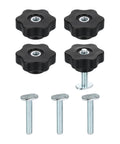 Pro Grade T Track Knob Kit With Four Star Knobs And Four Quarter Inch Twenty Threaded Bolts For Woodworking Jigs And Fixtures Drop In Sliding Bolts Accessories Silver