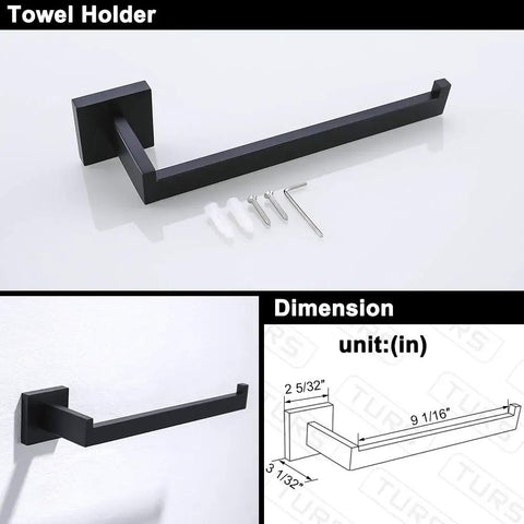 16 Inch 4 Piece Bathroom Hardware Set Dope Black And Brushed Gold Stainless Steel Wall Mounted towel holder with dimensions