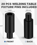 Two Inch Welding Table Fixture Pins Set, Twenty Pcs, Top Diameter One Inch, Bottom Diameter Five Eighths Inch, front and back view.