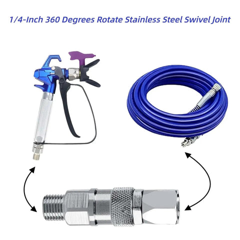 360 Degree Swivel Sprayer Joint For Airless Hoses Stainless Steel Heavy Duty 1 Quarter Inch Connector For Spray Gun Hose High Pressure Swivel Fitting Durable Graco Paint Sprayers Hose Adapter 3 Piece Set on hose and gun
