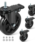 Dead Nuts Heavy Duty 5 Inch Swivel Caster Wheels With Locking Brakes Set Of 4 showing black wheels and threaded screw stems.