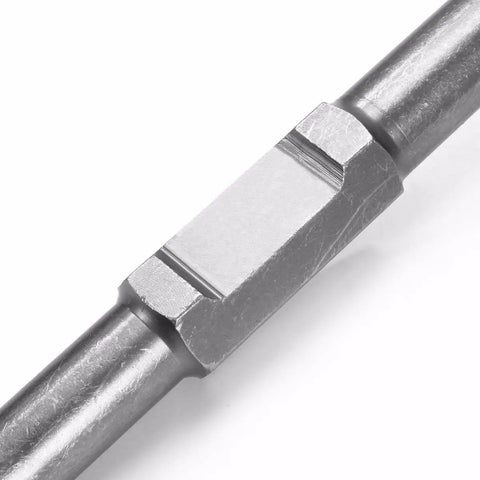 Close-up of Heavy Duty Hex Shovel Bit For Jack Hammer 1 1/8 Inch Shank Universal Fit Demolition Tool showing hex shank detail.