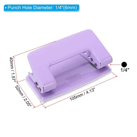 Two Hole One Quarter Inch Paper Punch For Office And Home Metal Hole Puncher With Eight Sheet Capacity Durable Purple Puncher