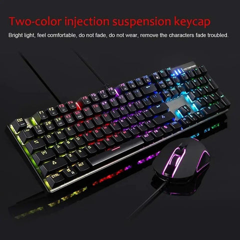 Top Tier Legit Gaming Mechanical Keyboard And Adjustable DPI Mouse Combo With Long Wired Cable For PC Laptop Desk Setup Featuring RGB LED Backlights