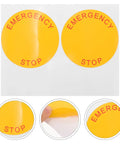 Emergency Stop Sign Stickers For Industrial Machinery 2.44 Inch Self Adhesive Labels 8 Pack High Visibility Safety Decals shown close-up