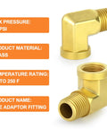 Five Pack 90 Degree Brass Pipe Elbows, 1/4 Inch NPT Male To 1/4 Inch NPT Female Fittings, Barstock Street Elbows For Plumbing